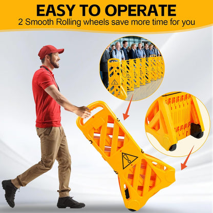Maeklon 13 Foot Portable Driveway Fence Safety Barriers, Commercial Safety Barriers, Folding Security Gate Safety Barrier with Casters for Construction, Traffic Control, Driveway Gate