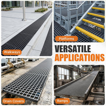 2 Pack Fiberglass Grating, 48"x22.6"x1.3" Molded FRP Panels | Open Mesh Grate with Concave Surface for Drain, Deck, Car Wash, Walkway and Industrial Flooring