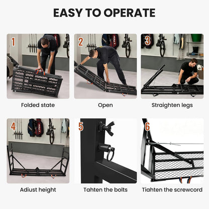 Foldable Scaffolding Platform, 36.2-62 in Portable Work Platform, Black , Heavy Duty Steel 70.8 x 15.2 in Portable Work Platform for Painting, Wiring, Window Cleaning, Garage and Construction