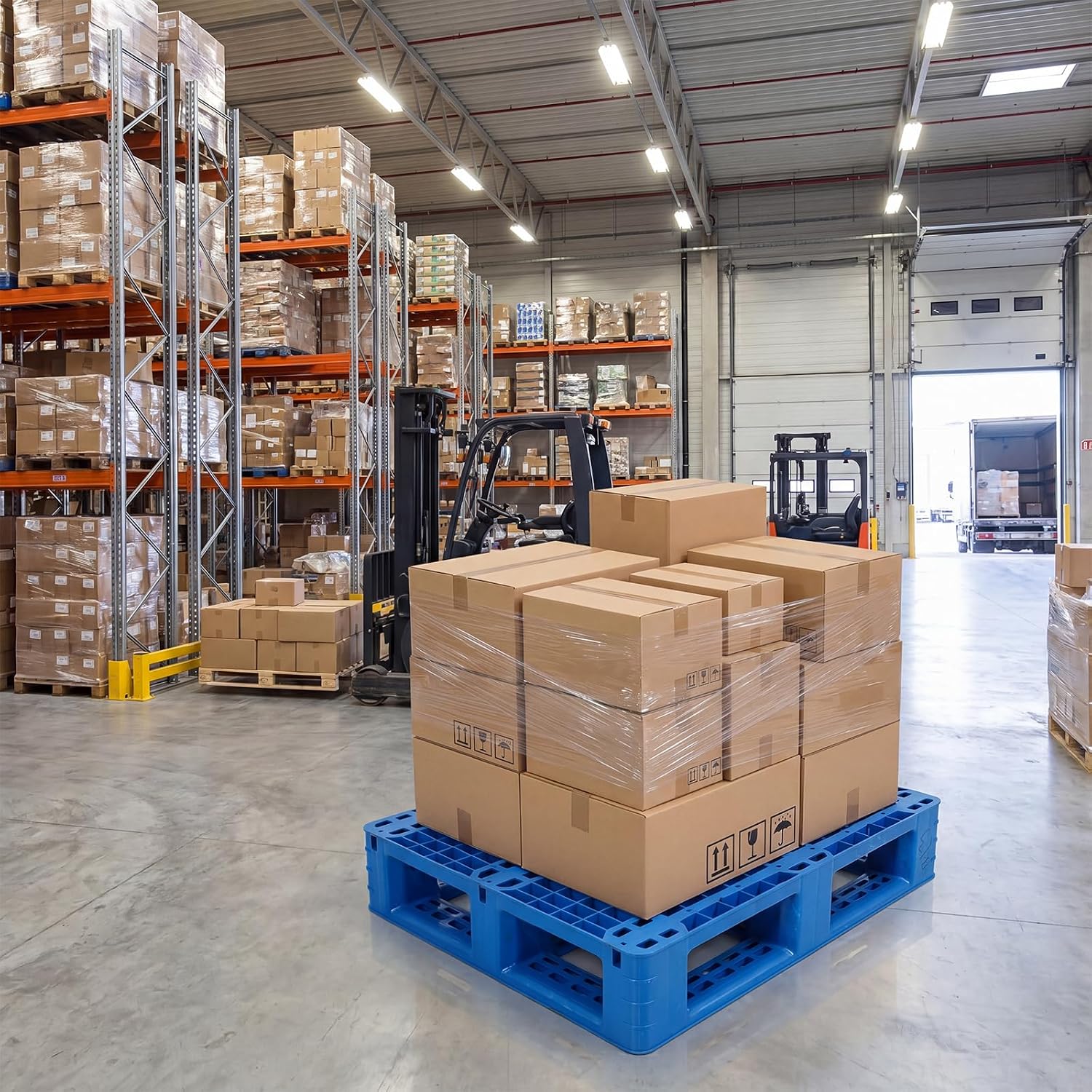 Maeklon Plastic Pallet 31.3"x23.5"x5.7", High Density Polyethylene Pallet | Durable Polyethylene Pallet, 6600 lb Capacity Industrial Pallet for Warehouse, Garage, Forklift and Material Handling, Blue