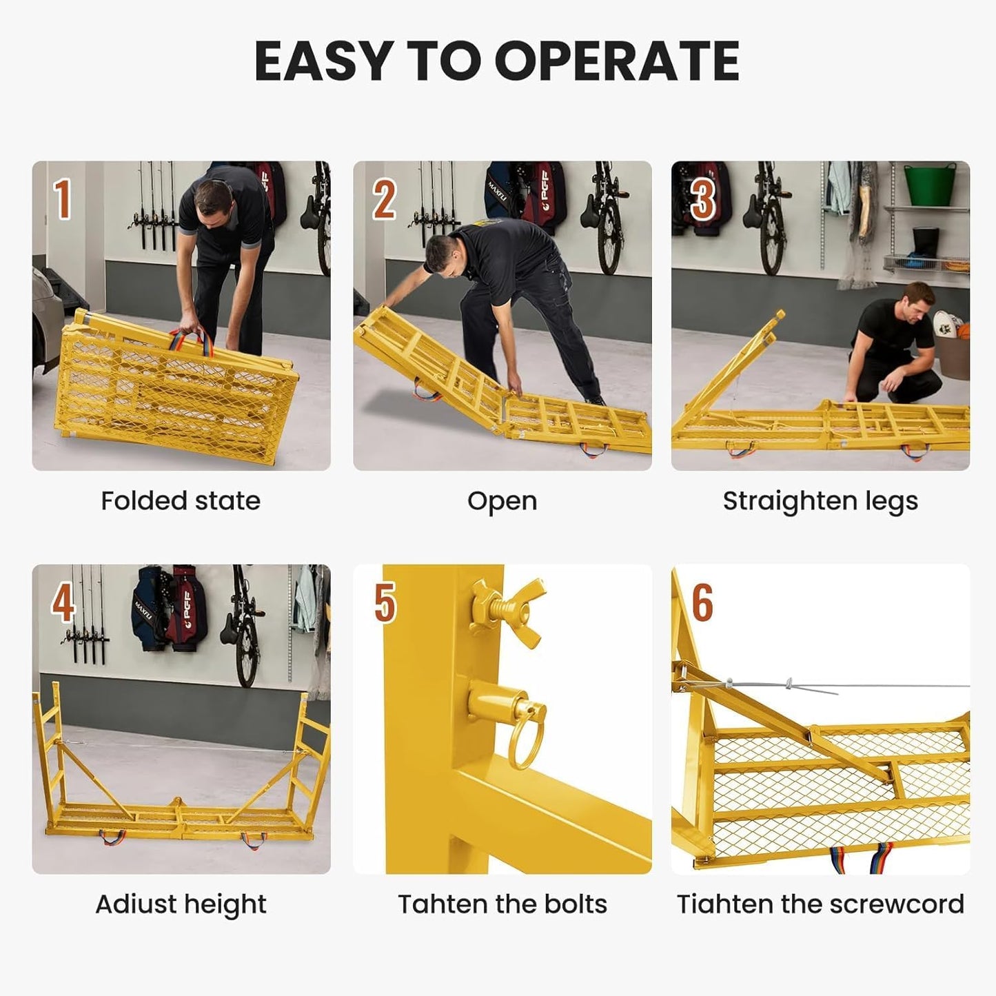 Foldable Scaffolding Platform, 36.2-62 in Adjustable Scaffolding Platform, 70.9 x 15.2 in Portable Work Platform for Painting, Wiring, Window Cleaning, Garage and Construction, Yellow, 770 lb