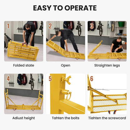 Foldable Scaffolding Platform, 36.2-62 in Adjustable Scaffolding Platform, 70.9 x 15.2 in Portable Work Platform for Painting, Wiring, Window Cleaning, Garage and Construction, Yellow, 770 lb