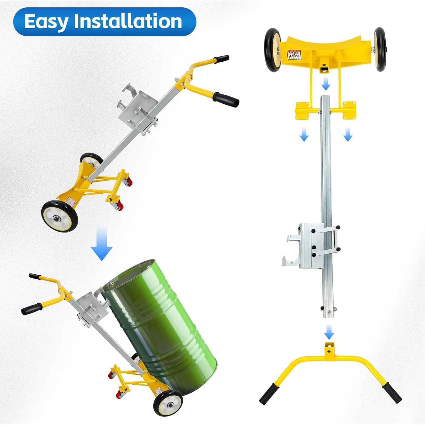 Maeklon 55 Gallon Drum Dolly, Upgraded Heavy-Duty Bucket Dolly with Wheels, 1200lbs Steel Barrel Drum Dollies for Garages Warehouse Workshop