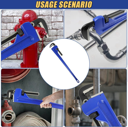 Maeklon 60 Inch Pipe Wrench, Jaw Opening Max 9", Adjustable Plumber Tool with Gloves and 8" Pipe Wrench, Carbon Steel Straight Handle Plumbing Wrench, for Mechanics, Plumbing, Construction, Blue