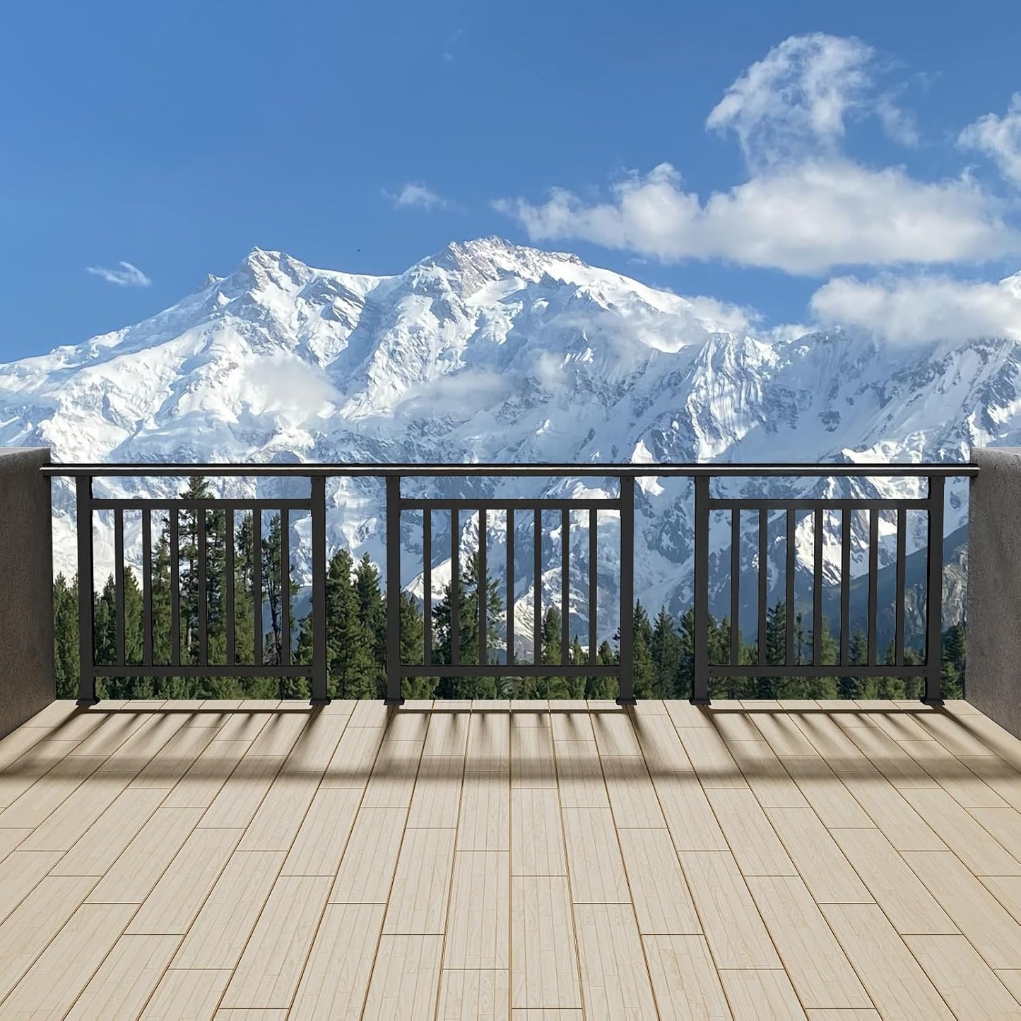 Maeklon Horizontal Deck Railing Kit, 40" H x 50" W Porch and Veranda Guardrail Kit, Heavy Wrought Iron Duty Deck Railing, Flat Railing Kit for Decks and Patios, Black