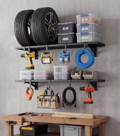 Maeklon 4 Pack 1.5 x 4ft Adjustable Garage Wall Shelving, Wall Mounted Wire Shelving Unit, 792lbs Load Capacity, Heavy Duty Storage Rack, Ideal for Warehouse, Garage, Black