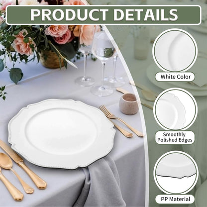 Maeklon 100 Pack White Charger Plates with Beaded Rim, 13 Inch Round White Chargers for Dinner Plates, Table Chargers for Table Setting, Wedding