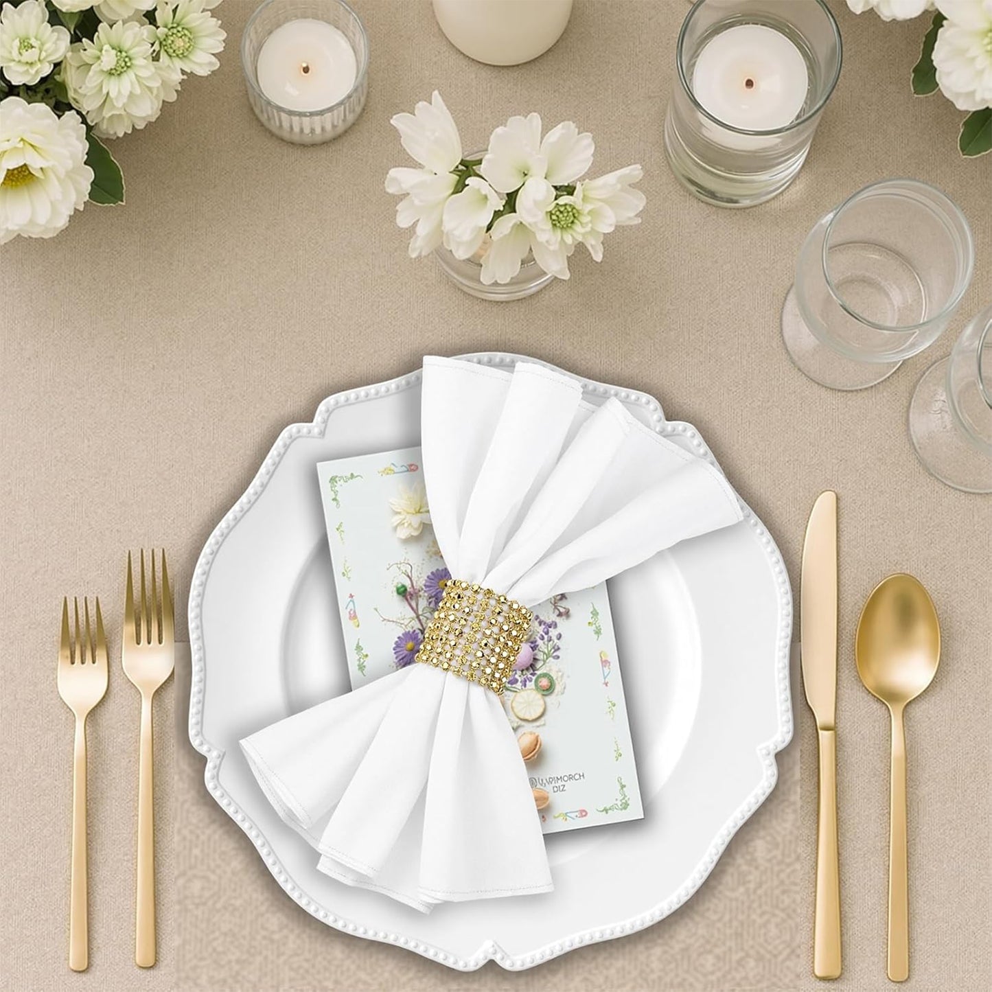 Maeklon 100 Pack White Charger Plates with Beaded Rim, 13 Inch Round White Chargers for Dinner Plates, Table Chargers for Table Setting, Wedding