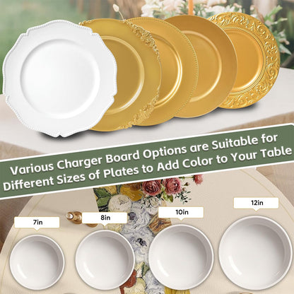 Maeklon 100 Pack White Charger Plates with Beaded Rim, 13 Inch Round White Chargers for Dinner Plates, Table Chargers for Table Setting, Wedding