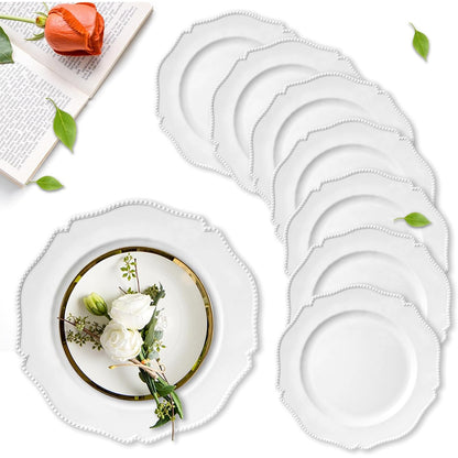 Maeklon 100 Pack White Charger Plates with Beaded Rim, 13 Inch Round White Chargers for Dinner Plates, Table Chargers for Table Setting, Wedding