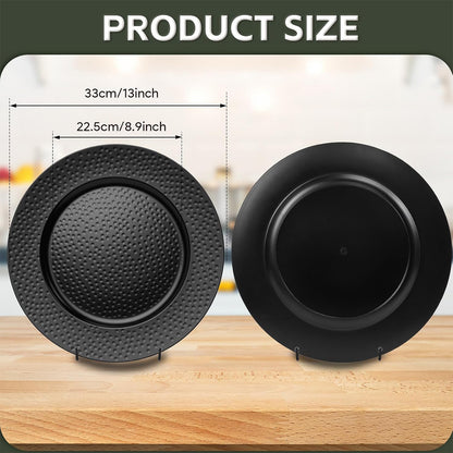 Maeklon 50 Pcs Hammered Black Charger Plates, 13" Black Chargers for Dinner Plates, Plastic Reusable Round Charger Plate for Table Setting, Wedding, Party, Event