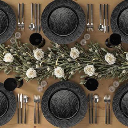 Maeklon 50 Pcs Hammered Black Charger Plates, 13" Black Chargers for Dinner Plates, Plastic Reusable Round Charger Plate for Table Setting, Wedding, Party, Event