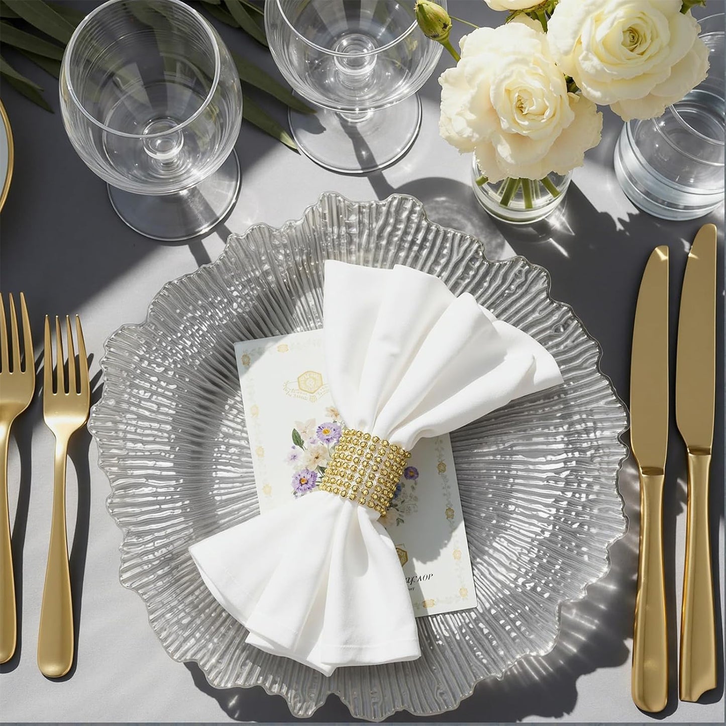Maeklon 50 Pcs Silver Charger Plates Bulk, 13" Silver Reef Charger Plates for Wedding, Thanksgiving, Christmas, Plastic Chargers for Dinner Plates