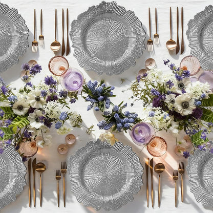 Maeklon 50 Pcs Silver Charger Plates Bulk, 13" Silver Reef Charger Plates for Wedding, Thanksgiving, Christmas, Plastic Chargers for Dinner Plates