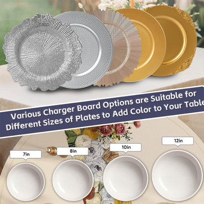 Maeklon 50 Pcs Silver Charger Plates Bulk, 13" Silver Reef Charger Plates for Wedding, Thanksgiving, Christmas, Plastic Chargers for Dinner Plates
