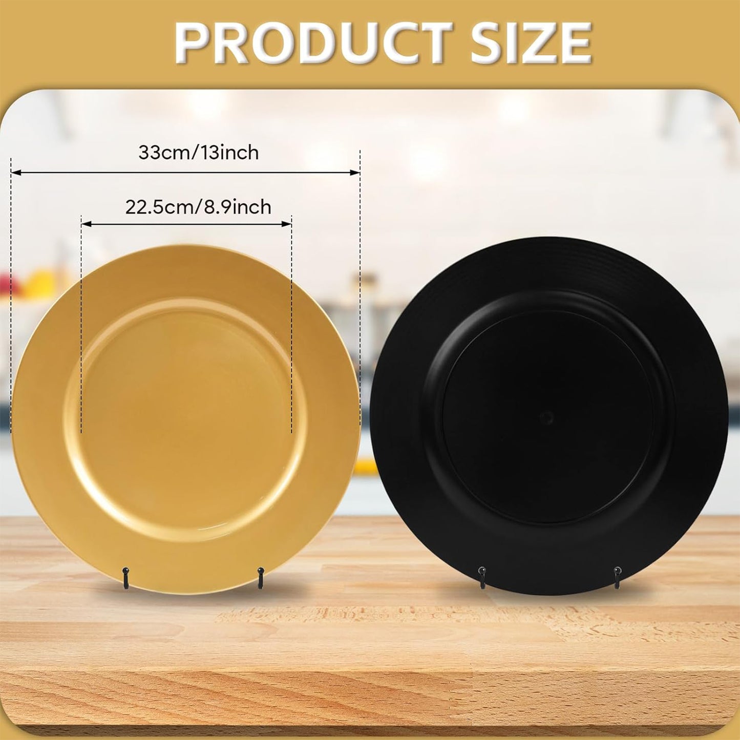 Maeklon 100 Pcs Charger Plates Bulk, 13" Gold Plate Charger for Dinner Plates, Round Wedding Chargers Plastic Dinner Plates for Table Setting Wedding Party Decoration