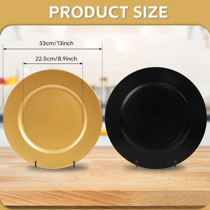 Maeklon 100 Pcs Charger Plates Bulk, 13" Gold Plate Charger for Dinner Plates, Round Wedding Chargers Plastic Dinner Plates for Table Setting Wedding Party Decoration