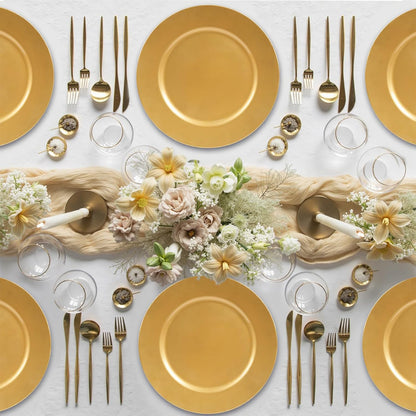 Maeklon 100 Pcs Charger Plates Bulk, 13" Gold Plate Charger for Dinner Plates, Round Wedding Chargers Plastic Dinner Plates for Table Setting Wedding Party Decoration