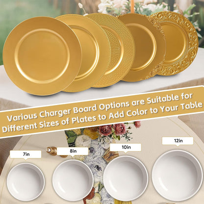 Maeklon 100 Pcs Charger Plates Bulk, 13" Gold Plate Charger for Dinner Plates, Round Wedding Chargers Plastic Dinner Plates for Table Setting Wedding Party Decoration