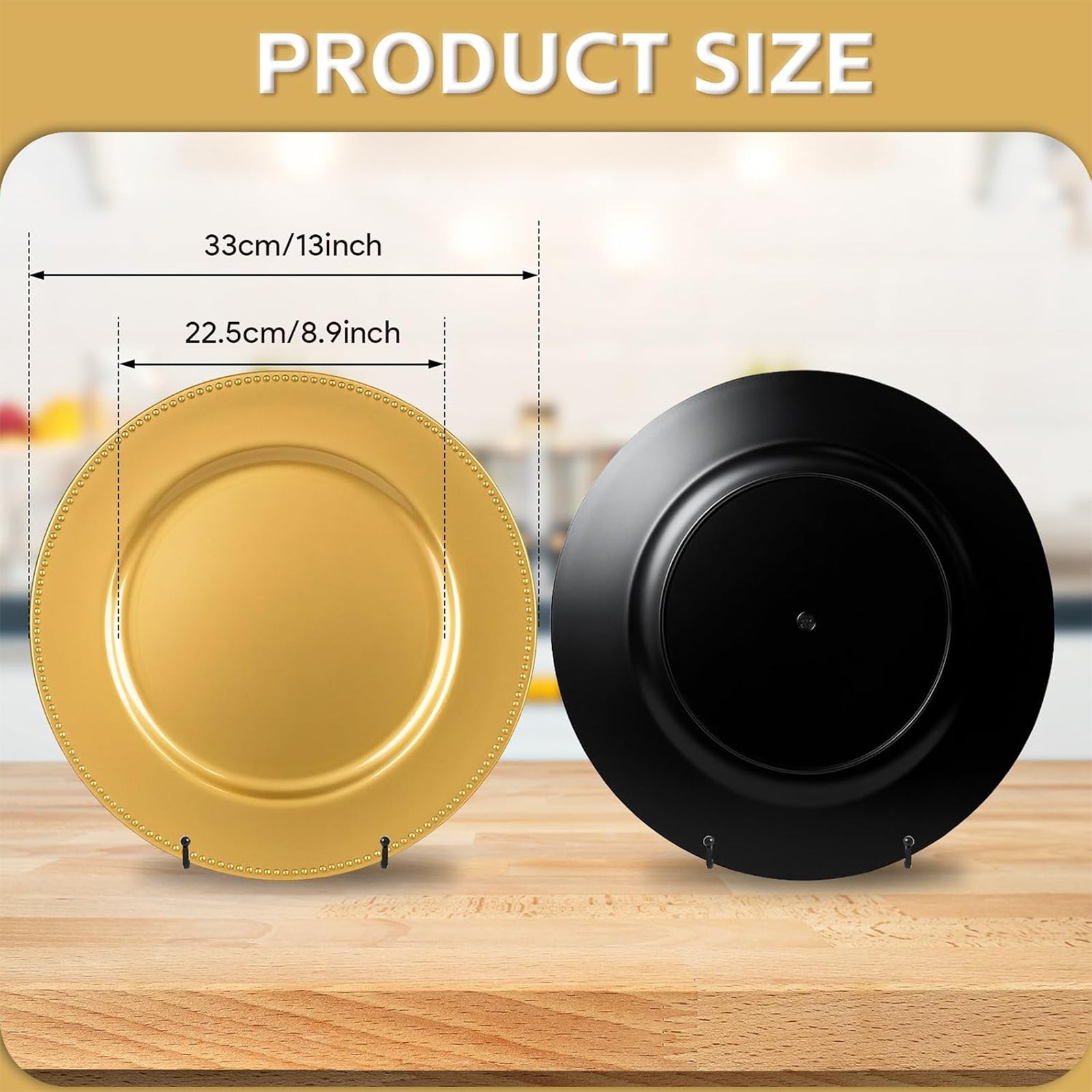 Maeklon 13" Gold Charger Plates Set of 100,Premium Gold Chargers for Dinner Plates with Beaded Rim, Plastic Table Chargers for Wedding Party, Elegant Tabletop Decor, Thanksgiving, Christmas