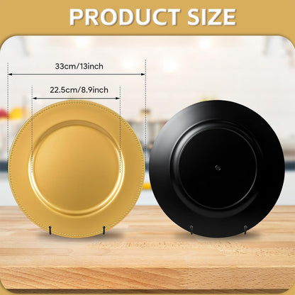 Maeklon 13" Gold Charger Plates Set of 100,Premium Gold Chargers for Dinner Plates with Beaded Rim, Plastic Table Chargers for Wedding Party, Elegant Tabletop Decor, Thanksgiving, Christmas