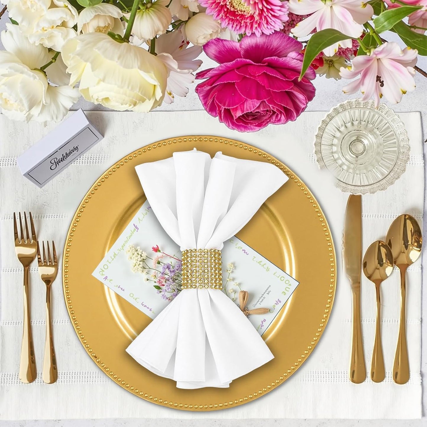 Maeklon 13" Gold Charger Plates Set of 100,Premium Gold Chargers for Dinner Plates with Beaded Rim, Plastic Table Chargers for Wedding Party, Elegant Tabletop Decor, Thanksgiving, Christmas
