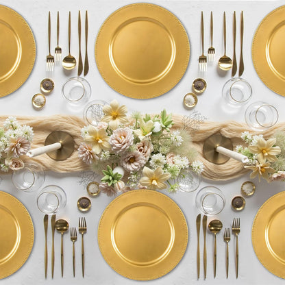 Maeklon 13" Gold Charger Plates Set of 100,Premium Gold Chargers for Dinner Plates with Beaded Rim, Plastic Table Chargers for Wedding Party, Elegant Tabletop Decor, Thanksgiving, Christmas