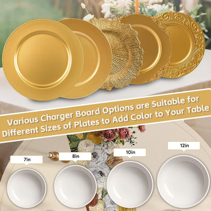 Maeklon 13" Gold Charger Plates Set of 100,Premium Gold Chargers for Dinner Plates with Beaded Rim, Plastic Table Chargers for Wedding Party, Elegant Tabletop Decor, Thanksgiving, Christmas