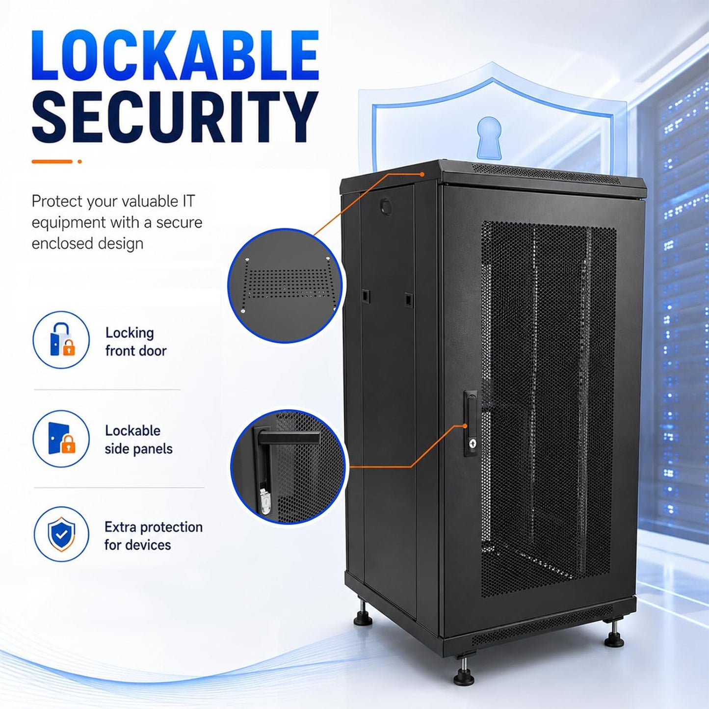 Maeklon 18U Server Rack Cabinet 19 Inch Enclosed Network Rack with Wheels | Server Rack Cabinet with Adjustable Rails, Lockable Mesh Door, Cable Management, Shelf and 992 Lbs Capacity