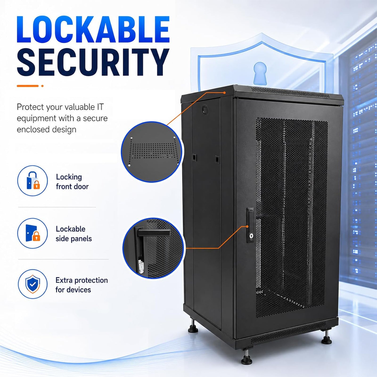 Maeklon 18U Server Rack Cabinet 19 Inch Enclosed Network Rack with Wheels | Server Rack Cabinet with Adjustable Rails, Lockable Mesh Door, Cable Management, Shelf and 992 Lbs Capacity