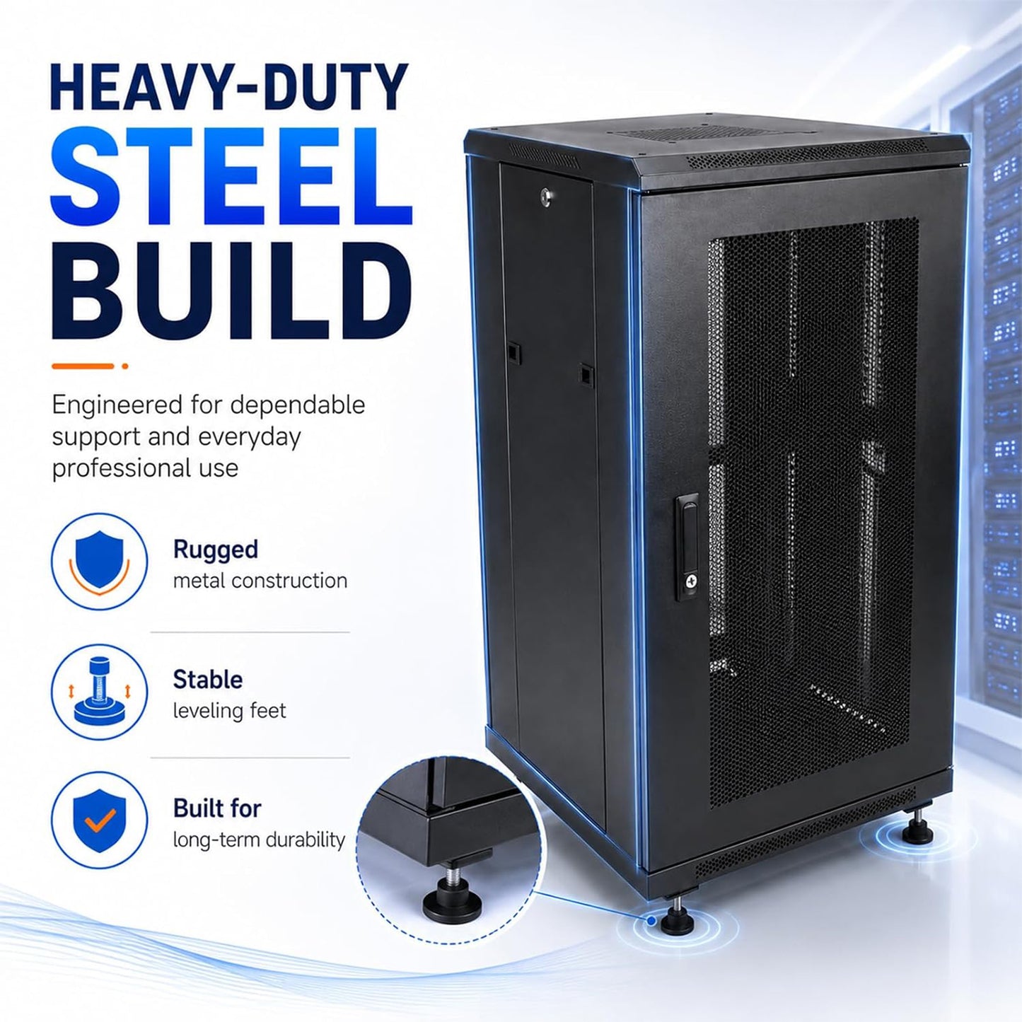 Maeklon 18U Server Rack Cabinet 19 Inch Enclosed Network Rack with Wheels | Server Rack Cabinet with Adjustable Rails, Lockable Mesh Door, Cable Management, Shelf and 992 Lbs Capacity