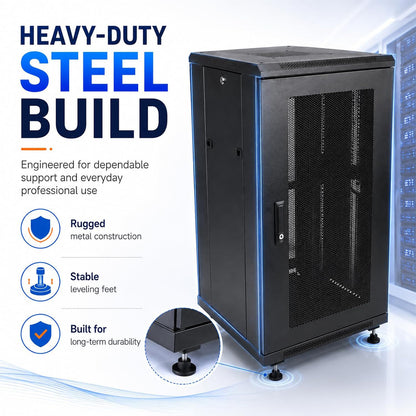 Maeklon 18U Server Rack Cabinet 19 Inch Enclosed Network Rack with Wheels | Server Rack Cabinet with Adjustable Rails, Lockable Mesh Door, Cable Management, Shelf and 992 Lbs Capacity