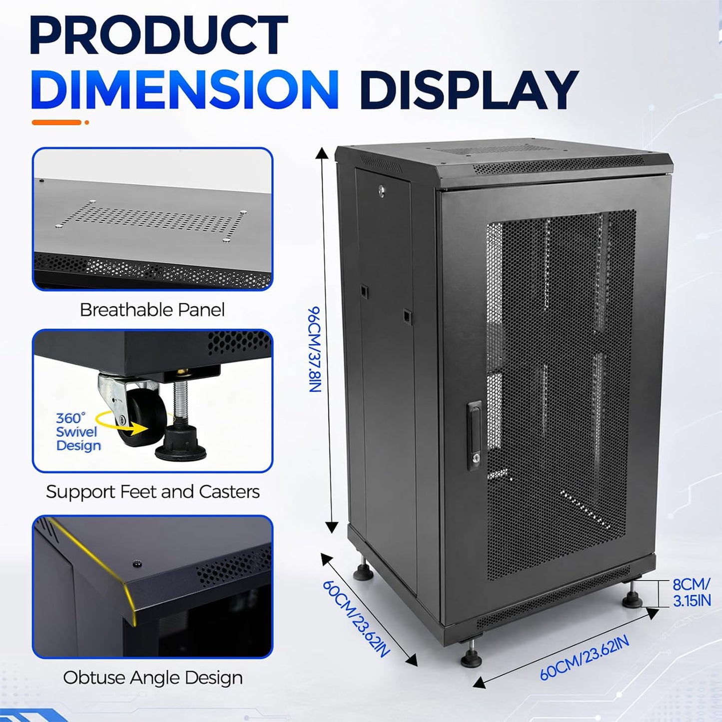 Maeklon 18U Server Rack Cabinet 19 Inch Enclosed Network Rack with Wheels | Server Rack Cabinet with Adjustable Rails, Lockable Mesh Door, Cable Management, Shelf and 992 Lbs Capacity