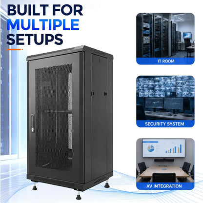 Maeklon 18U Server Rack Cabinet 19 Inch Enclosed Network Rack with Wheels | Server Rack Cabinet with Adjustable Rails, Lockable Mesh Door, Cable Management, Shelf and 992 Lbs Capacity