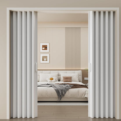 Maeklon 59 X 78 in PVC Accordion Door, Folding Accordion Doors, Bifold Portable Interior Folding Door with Mounting Hardware, Handle, for Closet Bathroom Doorways, White