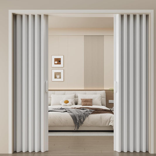 Maeklon 59 X 78 in PVC Accordion Door, Folding Accordion Doors, Bifold Portable Interior Folding Door with Mounting Hardware, Handle, for Closet Bathroom Doorways, White