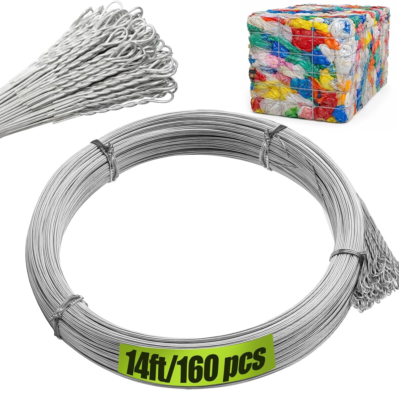 Maeklon 14 Gauge Bale Wire, 14 Ft Galvanized Steel Baling Wire for Manual Baler | 160 Pack 14 Ft Bale Wire for Vertical and Horizontal Baler, Cardboard Recycling and Waste Bundling