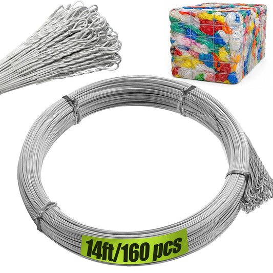 Maeklon 14 Gauge Bale Wire, 14 Ft Galvanized Steel Baling Wire for Manual Baler | 160 Pack 14 Ft Bale Wire for Vertical and Horizontal Baler, Cardboard Recycling and Waste Bundling