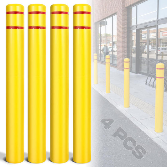 Maeklon Bollard Cover 5"x52" Yellow Safety Sleeve for Parking Posts | High Visibility Yellow Bollard Sleeve with Foam Padding Strips, Fits 5 Inch Posts for Parking Lots, Garages and Traffic Areas