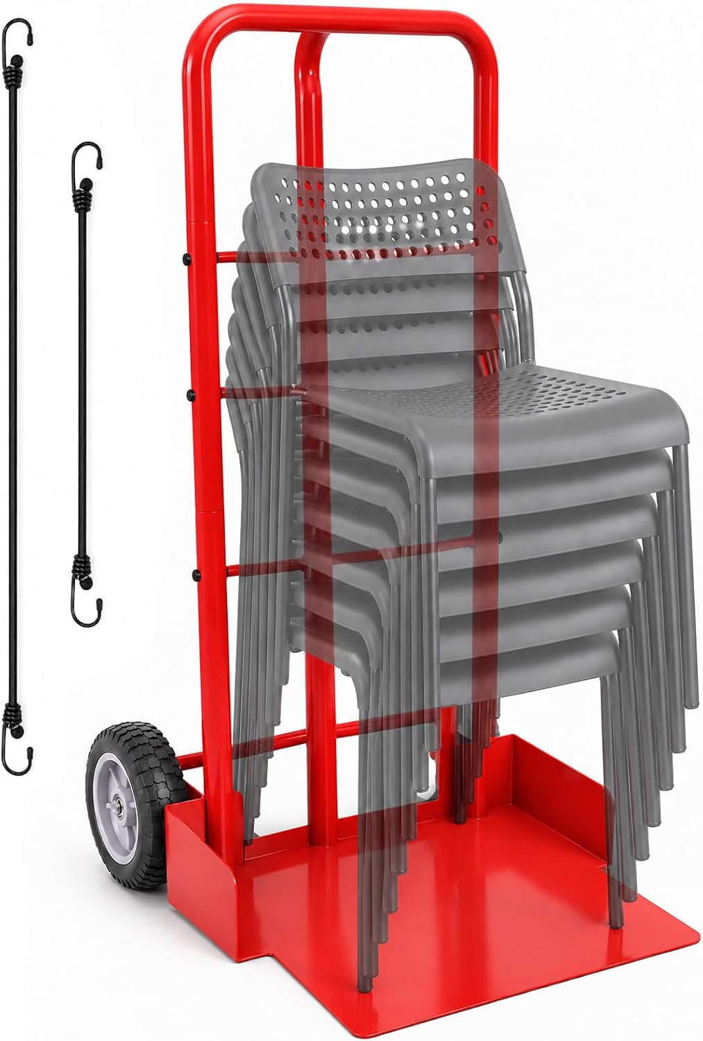 Maeklon 52'' x 22'' x 26'' Rolling Chair Transport Dolly, 7 Chair Capacity Cart, Carbon Steel Folding Chair Cart for Stacking Chairs, Portable Rolling Carrier for Events, Offices, Schools and Storage