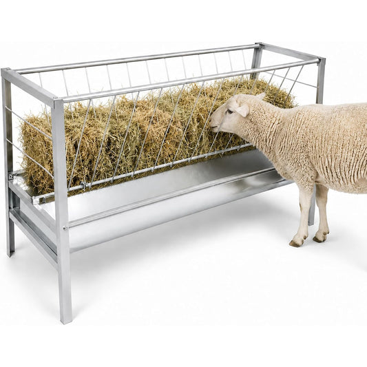 Maeklon 94 Gallon Livestock Hay Feeder, Large Capacity Outdoor Feed Storage Bin | 63" x 27.2" x 36.2" outdoor feeder with spacious hay storage for goats, horses, sheep and other livestock.