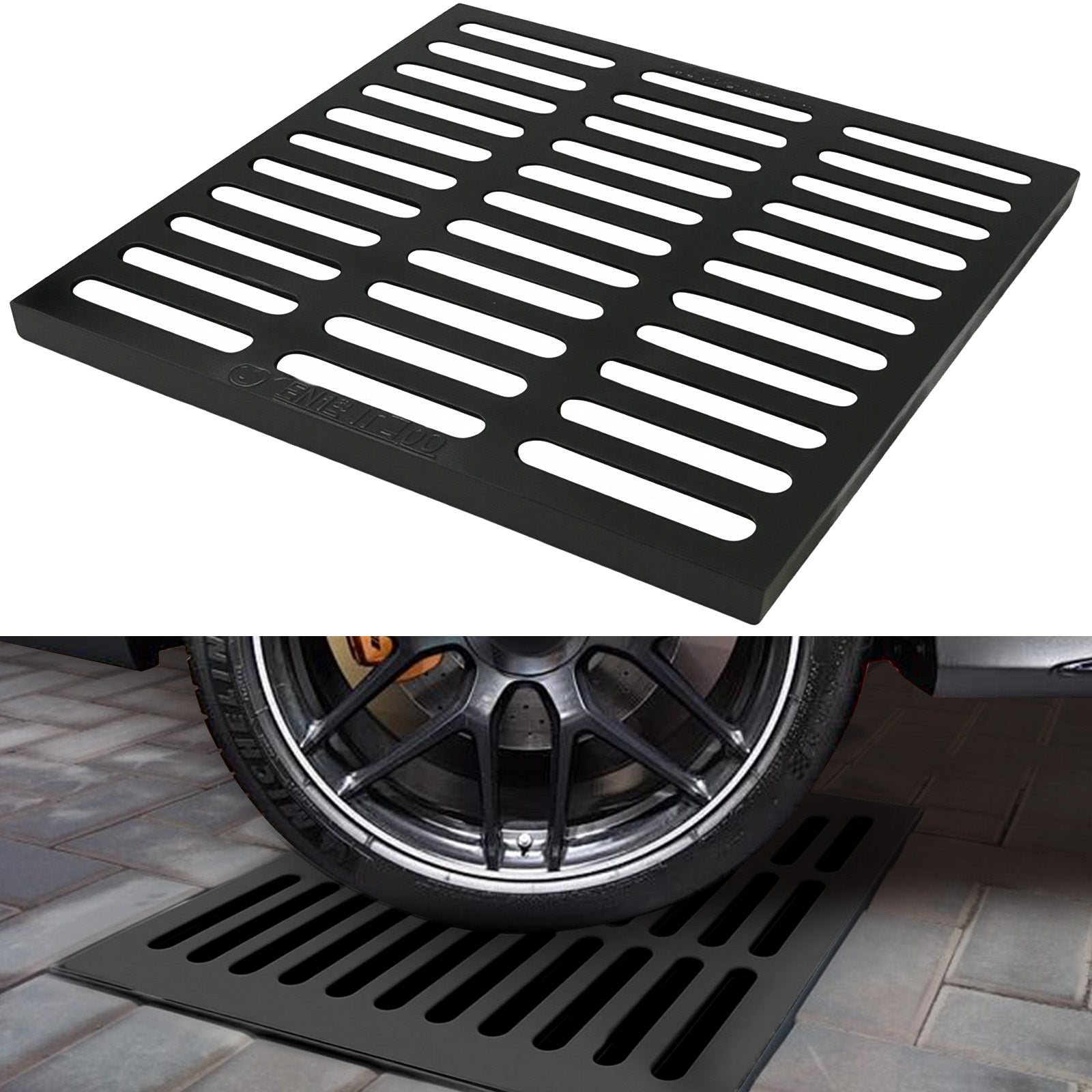 Maeklon 24x24 in Cast Iron Drain Grate, 27557 lbs Heavy-Duty Driveway Channel Cover, Durable Metal Square Sewer Grate for Driveway, Concrete, Garage, Black Finish
