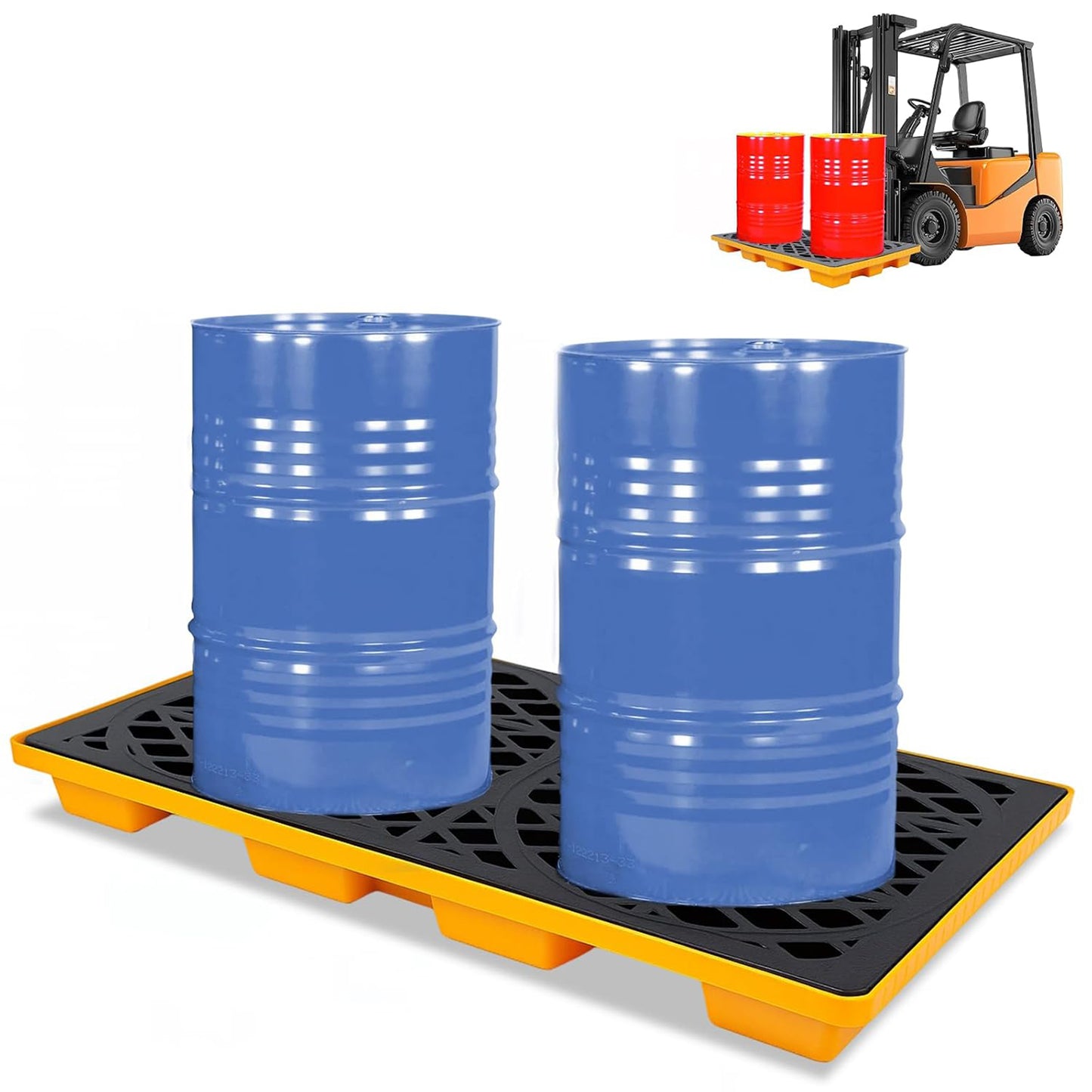 2 Drum Spill Containment Platform 2000 lbs Load Capacity, Industrial Tray | 48" x 24" Spill Containment Pallet with 20 Gallon Capacity, Heavy Duty Drum Tray for Warehouse and Industrial Storage