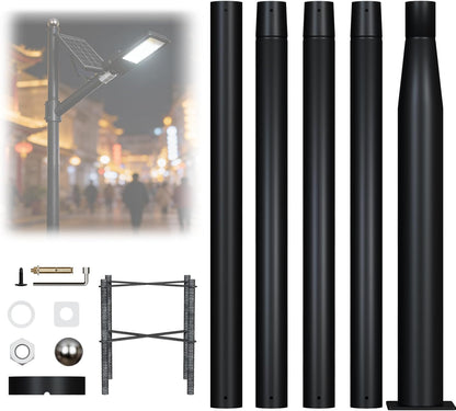 Maeklon 16 Ft Tall Street Light Pole, Outdoor Adjustable Stainless Steel Street Llight Pole,Street Light Installation Pole with Mounting Rebar Cage Base Accessory, for Parking Lot, Walkway (Black)