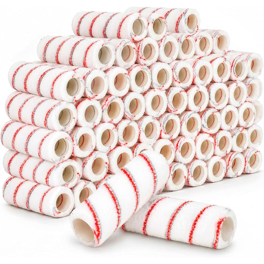 Maeklon 120 Pcs 9 Inch Paint Roller Covers, 1/2" Nap Nap Polyester Roller Refills | Red Gray Stripe Polyester Paint Roller Covers with 13mm Nap, Bulk Refills for Wall Painting, Interior and DIY Projects