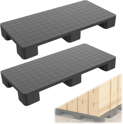 Maeklon 2 Pcs Plastic Storage Pallets, Stackable Lightweight Floor Pallets, 2000Lbs Capacity, Warehouse Stacking Pallets for Logistics and Warehousing, 40"L x 20"W x 5.5"H, Black