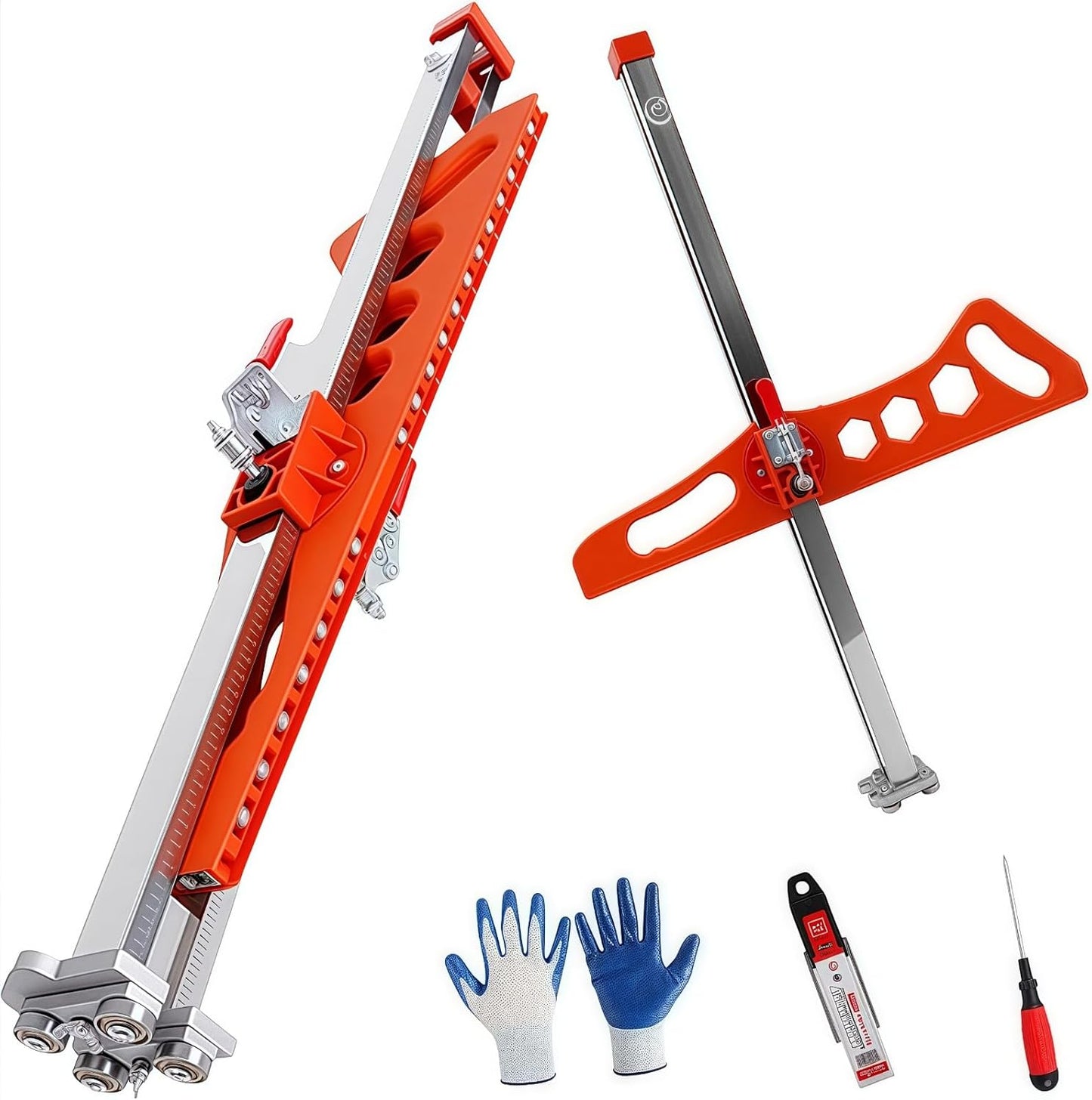 Maeklon Foldable Drywall Cutting Tool, Hand Push Drywall Cutout with 19 Wheels, 1.5 to 61cm Cutting width, Adjustable Plasterboard Cutter, for Wall, Decoration, Build