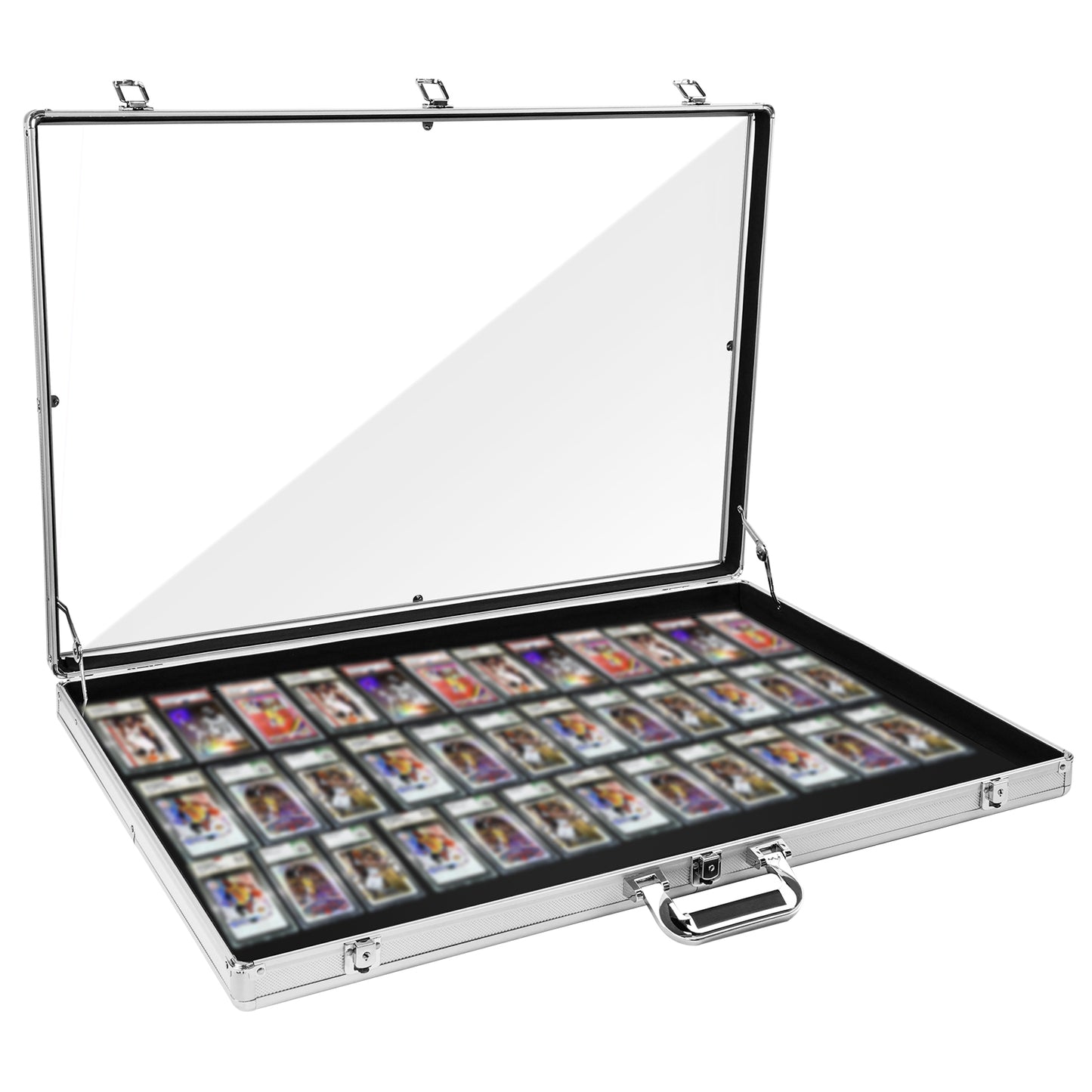 Maeklon 34"x22" Aluminum Acrylic Glass Show Display Case, Lockable Trading Card Show Case, Portable Trade Display Case with Handle, for Collectibles, Jewelry, Sport Cards