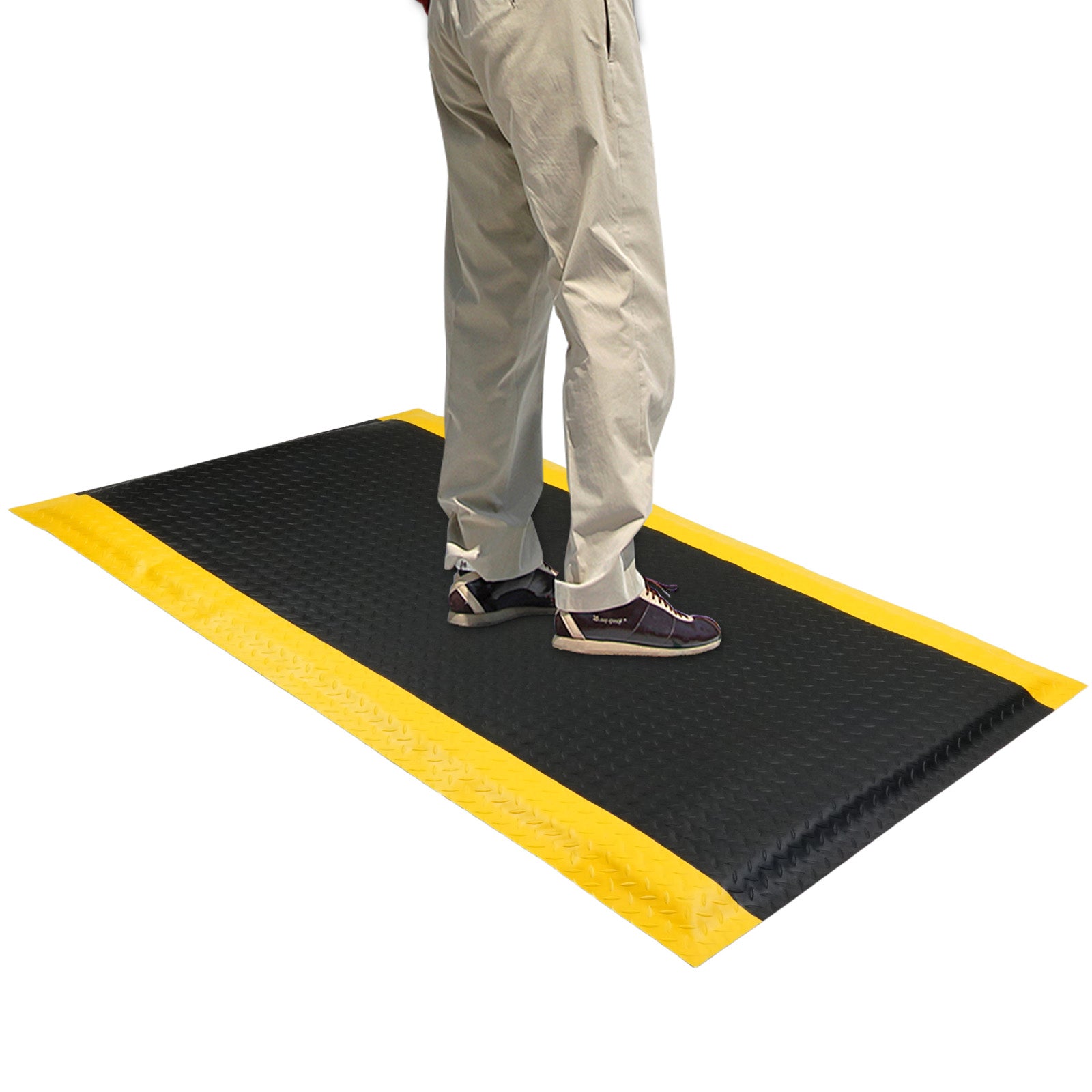 Maeklon 3 FT x 5 FT Anti Fatigue Mat, 15/16 Inch Thick Soft Sponge Ergonomic Mat, Non-Slip Industrial Grade Floor Mat, Easy to Clean, for Kitchen, Garage, Work, Shop, Black with Yellow Border