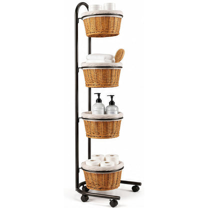 Maeklon 4 Tier Retail Display Stand with Baskets and Wheels, Floor Display Rack | Multi Tier Display Rack with Storage Baskets, 16.5" x 16" x 57.4" Produce Display Stand for Retail, Market and Home Use